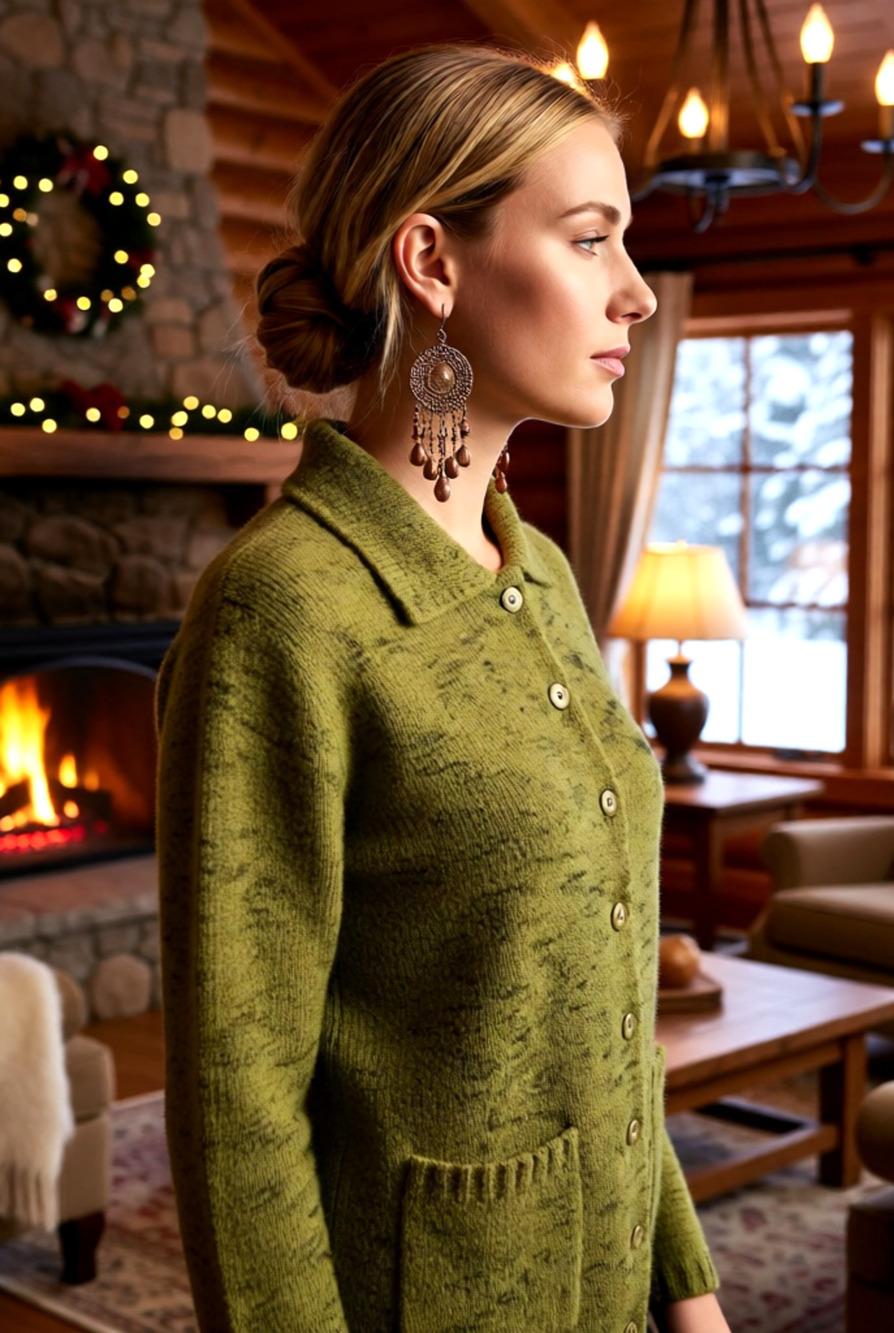 Vintage Dana Buchman Chartruese Button down Sweater Pockets M